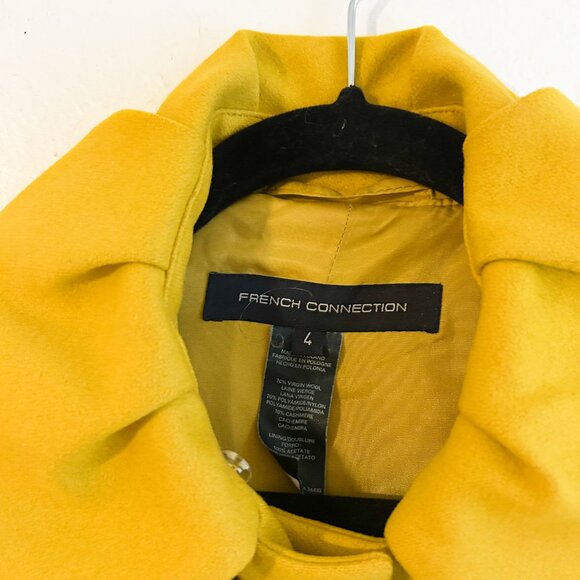 FRENCH CONNECTION Y2K Twee Puff Sleeve Mod Cashmere Wool Blend Yellow Pea Coat - Picture 8 of 11